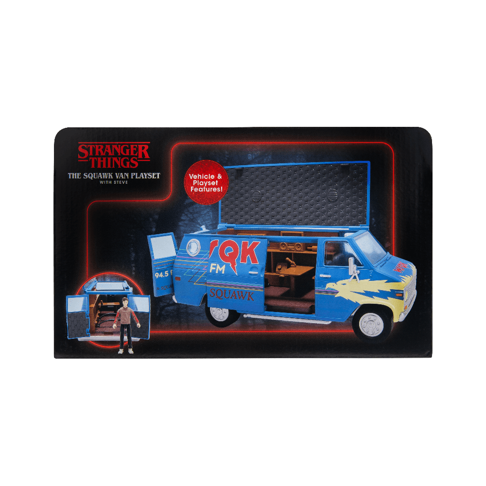 STRANGER THINGS figūrėlės ir transporto priemonės rinkinys – Styvas su SQWK furgonu ir aksesuarais