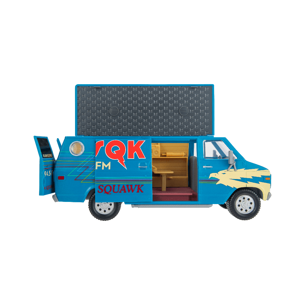 STRANGER THINGS figūrėlės ir transporto priemonės rinkinys – Styvas su SQWK furgonu ir aksesuarais