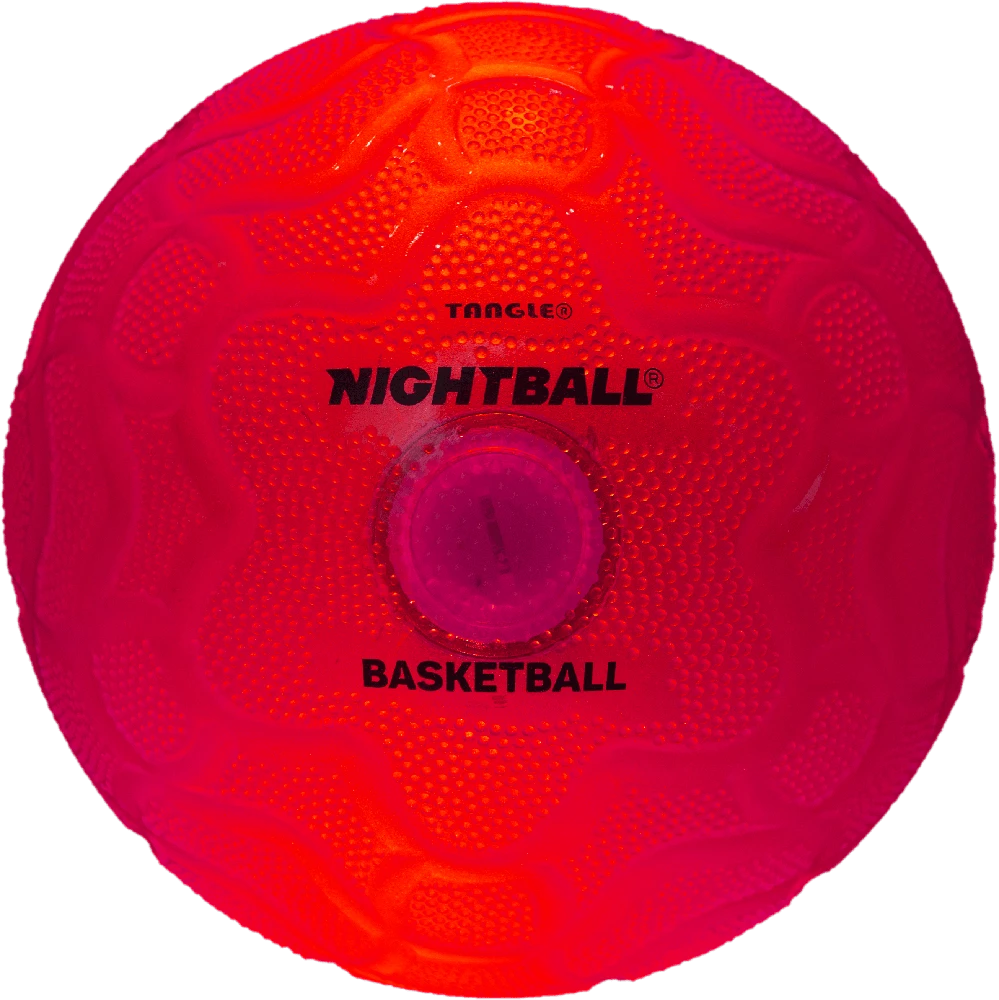 NIGHTBALL TANGLE Tamsoje šviečiantis krepšinio kamuolys, 25 cm, raudonas