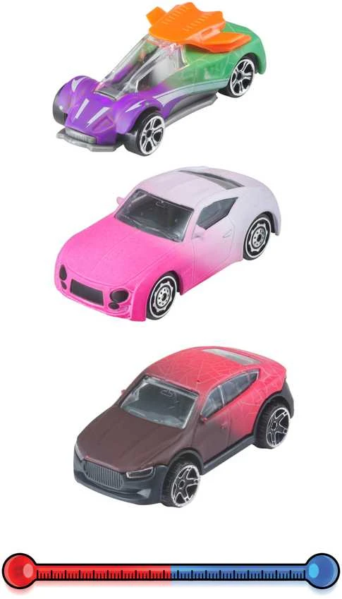 TEAMSTERZ Spalvą keičiantys automobiliai, 3 vnt, 7,5 cm