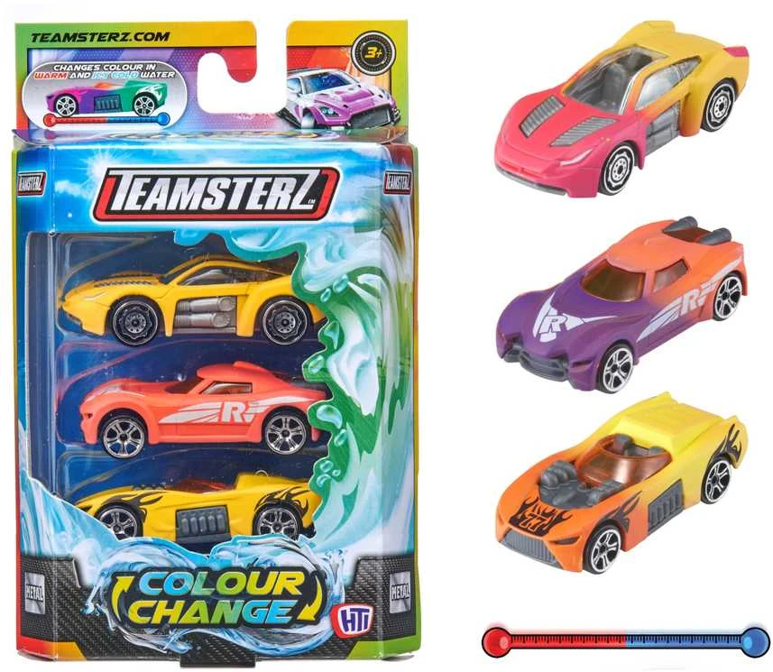 TEAMSTERZ Spalvą keičiantys automobiliai, 3 vnt, 7,5 cm
