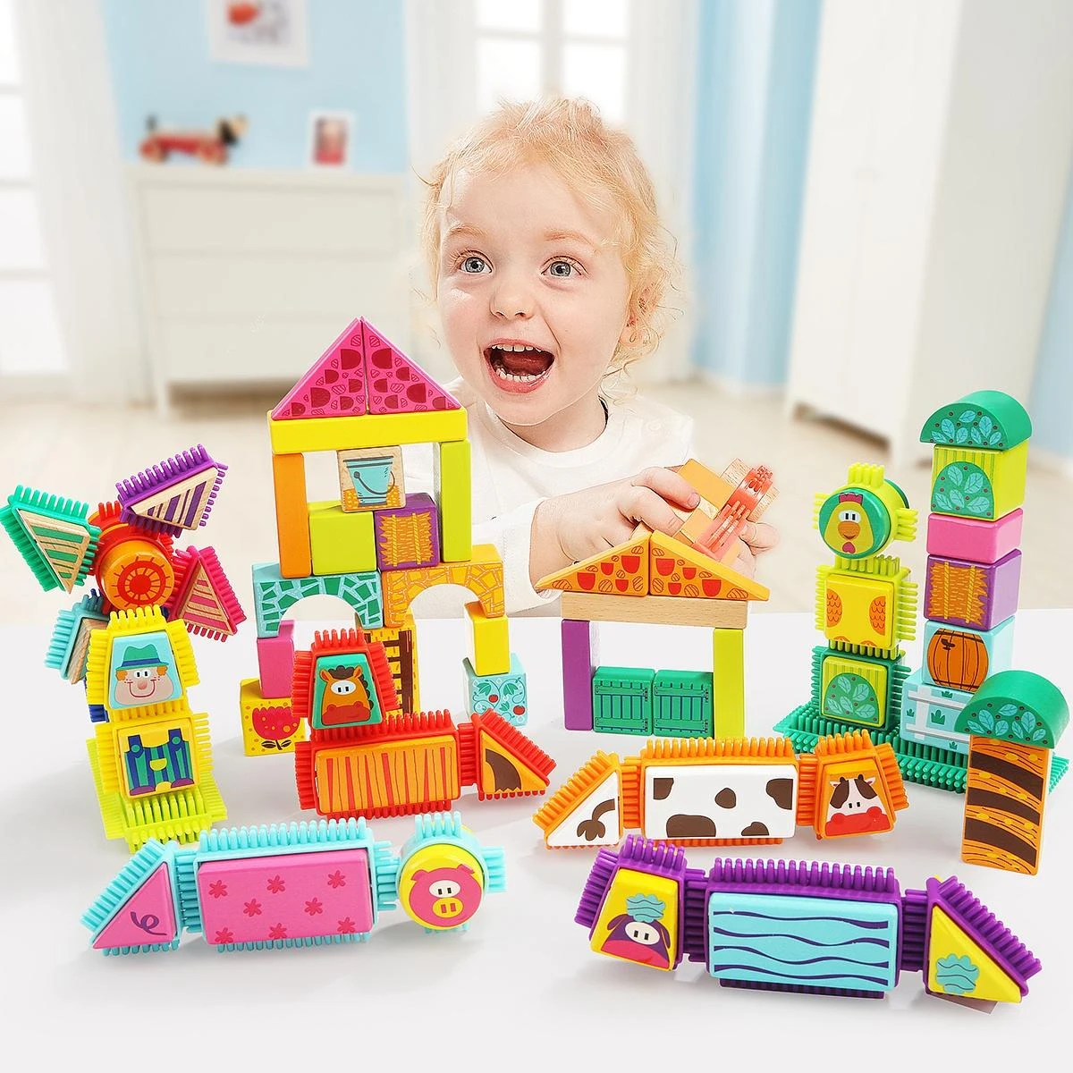 Amo Toys Į viršų Bright TOPBRIGHT Kaladėlių rinkinys „Ūkis“, 80 vnt.