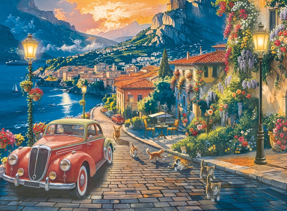 TREFL Dėlionė su plakatu „Italijos miestelis prie ežero“, 3000 det.