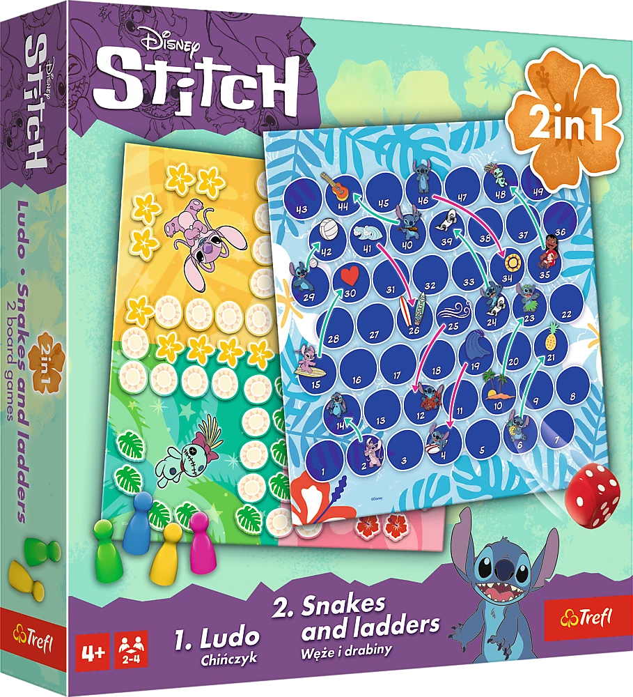 Trefl Dvipusis stalo žaidimas Gyvatės ir kopėčios Lilo & Stitch