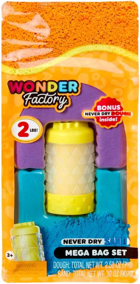 MGA WONDER FACTORY NEVER DRY Kinetinio smėlio ir modelino rinkinys „Mega Bag“