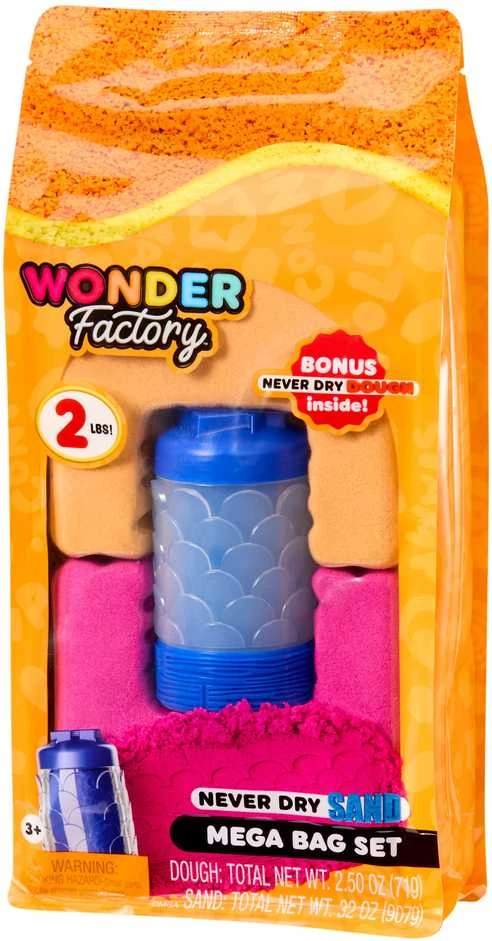 MGA WONDER FACTORY NEVER DRY Kinetinio smėlio ir modelino rinkinys „Mega Bag“