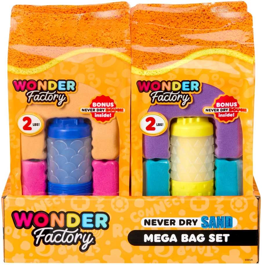 MGA WONDER FACTORY NEVER DRY Kinetinio smėlio ir modelino rinkinys „Mega Bag“