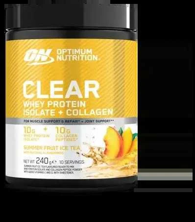 Optimum Nutritions Optimum Nutrition Clear Whey Protein Isolate + Collagen 240 g. (Summer Fruit Ice Tea skonis)