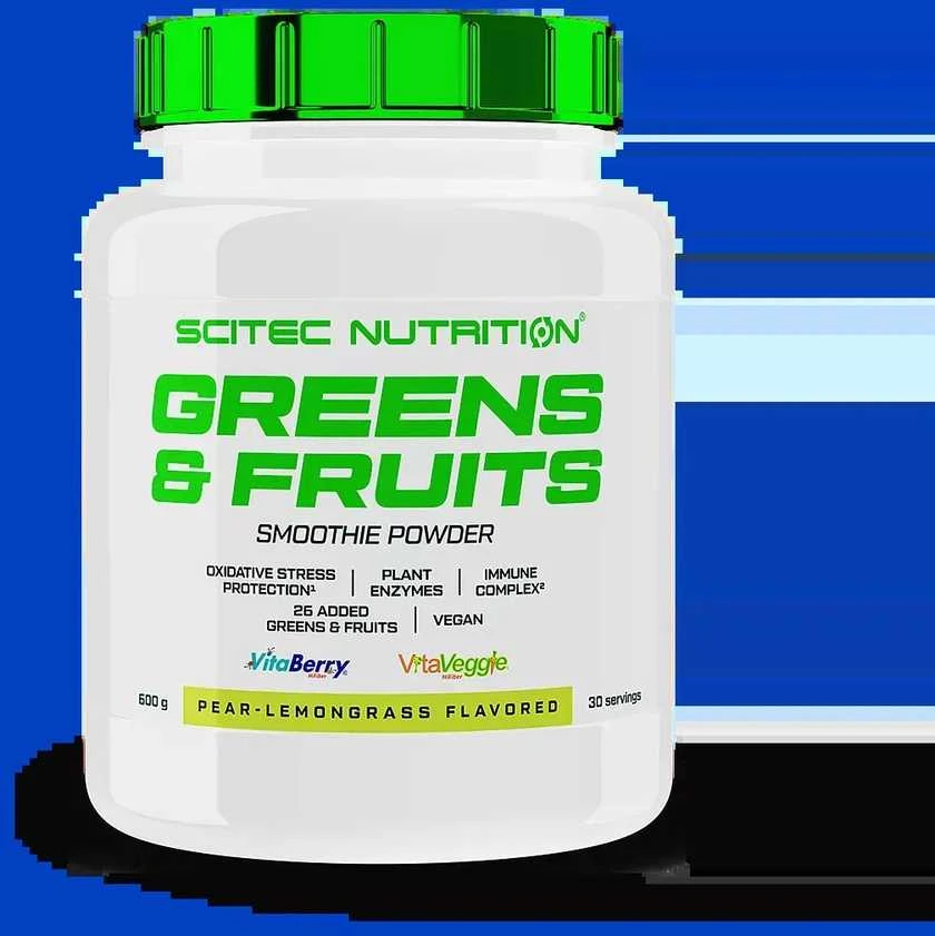 Scitec Greens & Fruits (žalumynų mišinys) 600 g. (Pear - Lemon grass skonis)