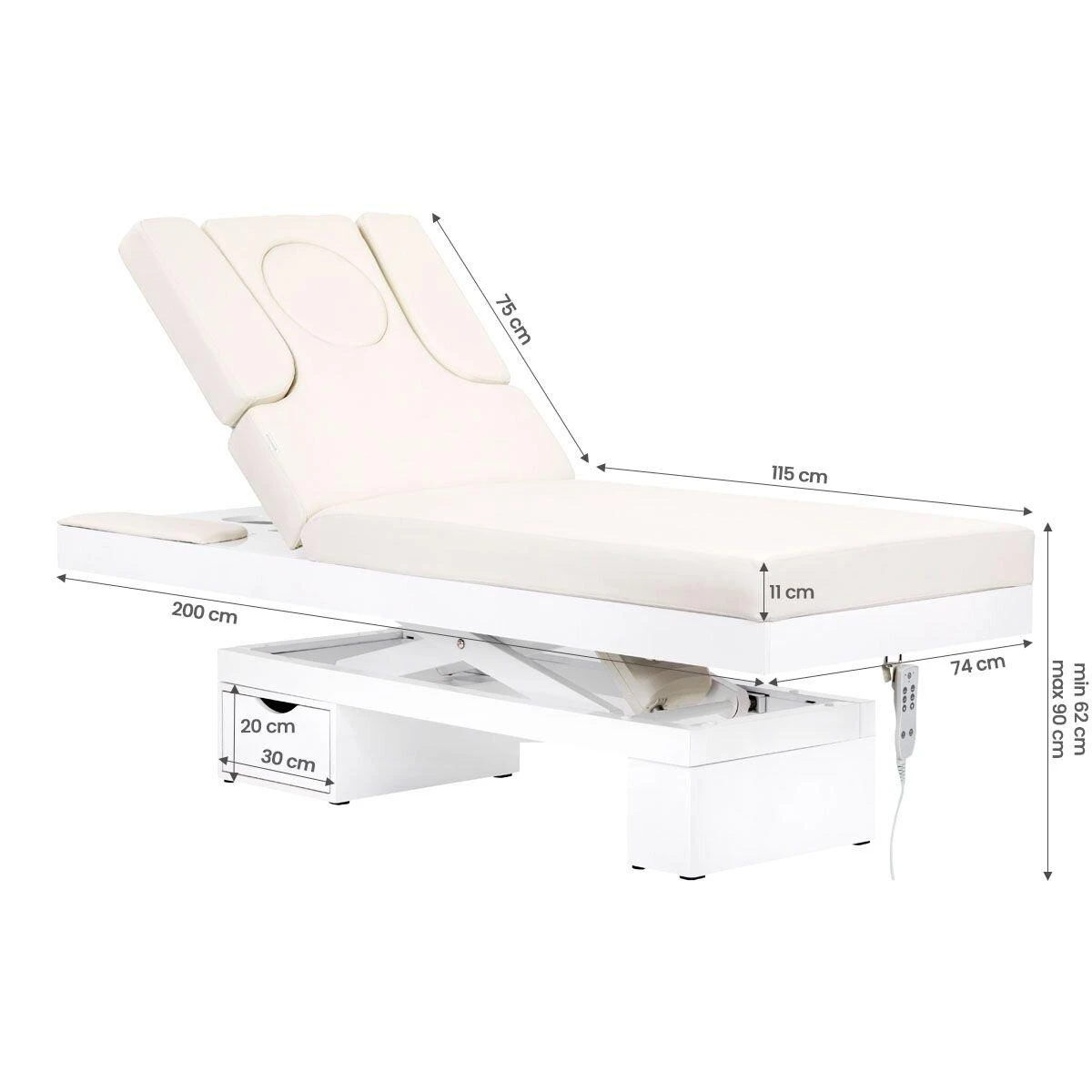 Activeshop Elektrinis masažo stalas su apšvietimu AZZURRO SPA WOOD Baltas 2 MOTOR HEATED