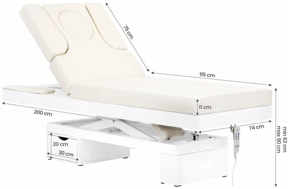 Activeshop Elektrinis masažo stalas su apšvietimu AZZURRO SPA WOOD Baltas 2 MOTOR HEATED
