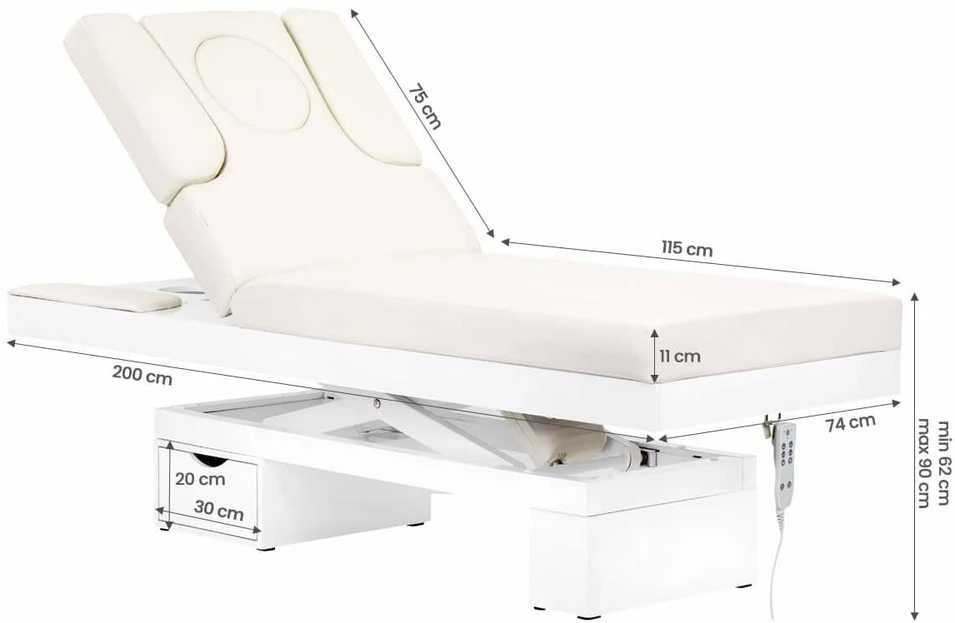 Activeshop Elektrinis masažo stalas su apšvietimu AZZURRO SPA SHINY Baltas