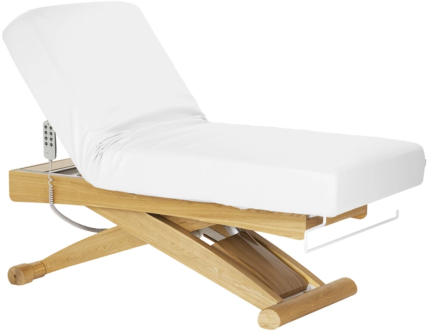 Activeshop Elektrinis SPA procedūrų gultas Sillon Siesta, baltas su šviesios medienos pagrindu