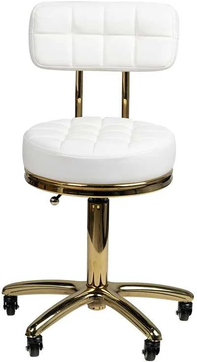 Activeshop Kosmetologinė meistro kėdutė STOOL BEAUTY BACKREST AM-961 GOLD Baltas