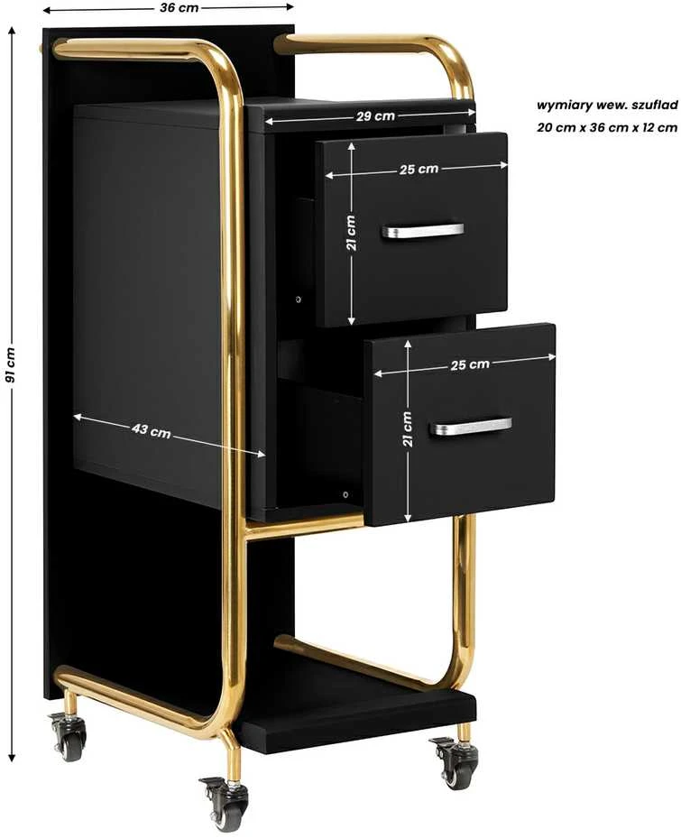 Activeshop Kosmetologinis vežimėlis GABBIANO HAIRDRESSER HELPER SOLO MODEL GOLD Juodas