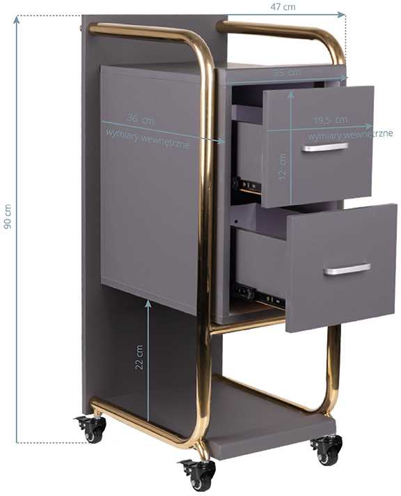 Activeshop Kosmetologinis vežimėlis GABBIANO HAIRDRESSER HELPER SOLO MODEL GOLD Pilkas