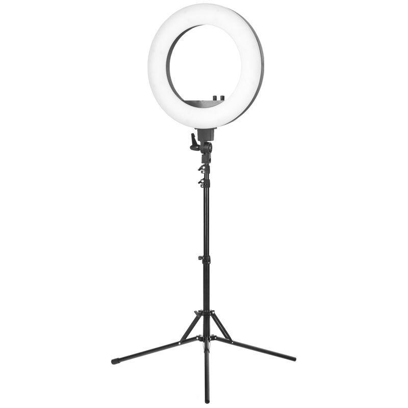 LED lempa makiažui su stovu RING LIGHT 18" 48W Juoda
