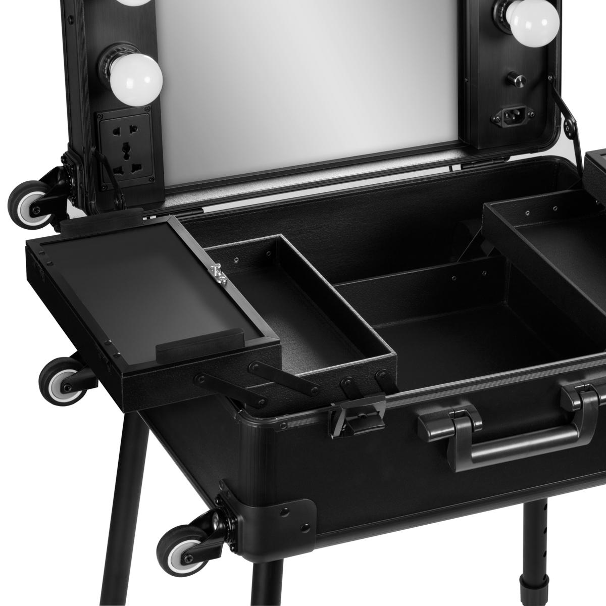 Activeshop Makiažo veidrodis - kosmetikos priemonių lagaminas PORTABLE Juodas