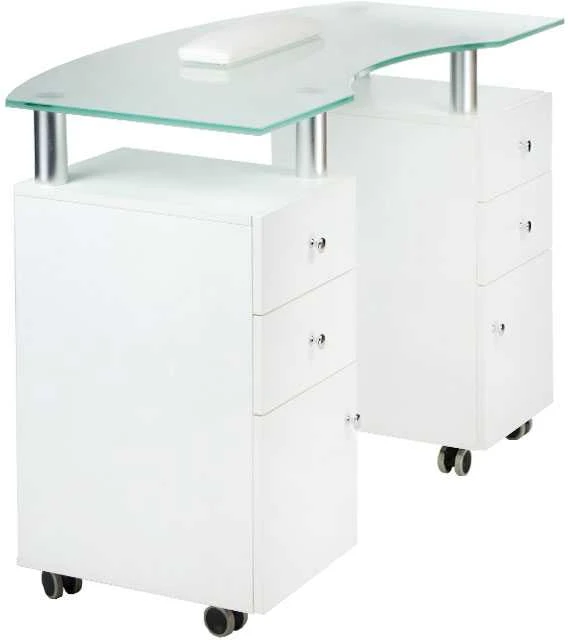 Beauty System Kosmetologinis stalas MANICURE DESK PRO GLASS Baltas