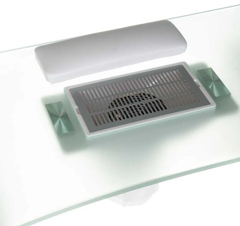 Beauty System Manikiūro stalas su dulkių surinkėju MANICURE DESK ELEGANCE GLASS Baltas