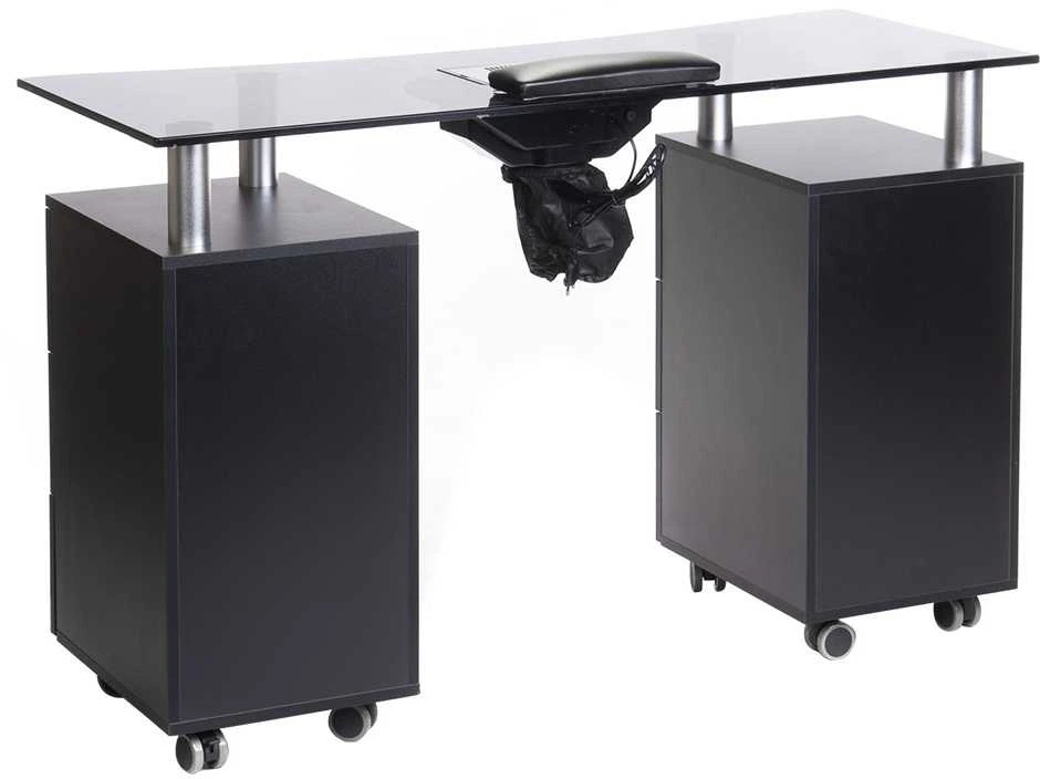 Beauty System Manikiūro stalas su dulkių surinkėju MANICURE DESK ELEGANCE GLASS Juodas