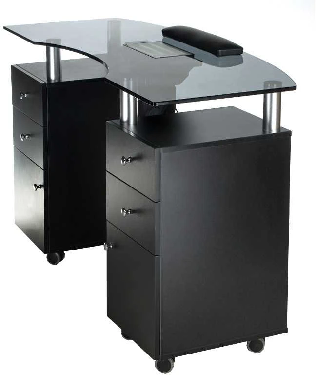 Beauty System Manikiūro stalas su dulkių surinkėju MANICURE DESK PRACTIC GLASS Juodas
