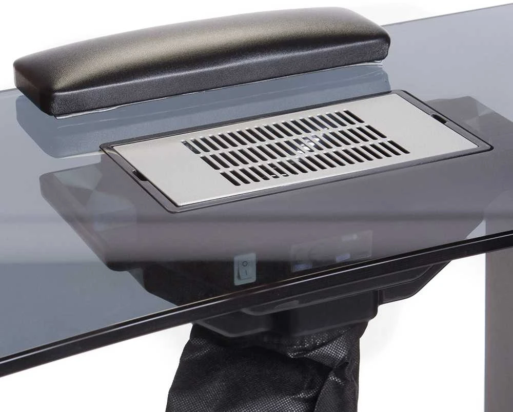 Beauty System Manikiūro stalas su dulkių surinkėju MANICURE DESK ELEGANCE GLASS Juodas