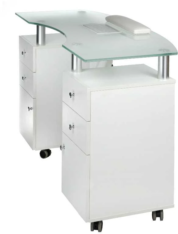 Beauty System Manikiūro stalas su dulkių ištraukėju MANICURE DESK PRACTIC GLASS Baltas