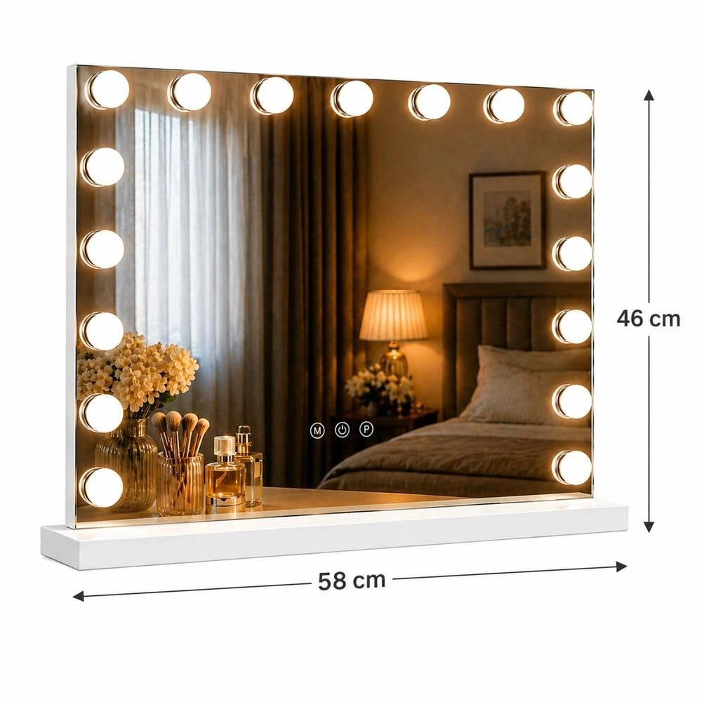Beauty System Makiažo veidrodis su LED apšvietimu HOLLYWOOD 58x46cm