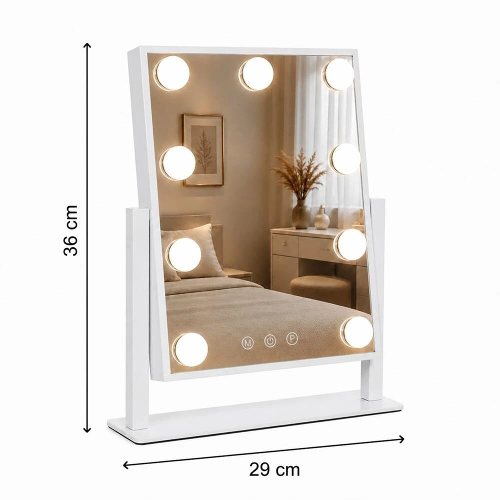 Beauty System Makiažo veidrodis su LED apšvietimu HOLLYWOOD 29x36cm