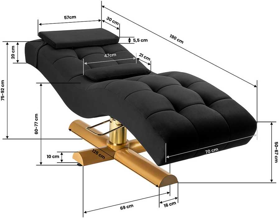 Activeshop Blakstienų procedūrų kosmetologinis krėslas Sillon Corona, juodas and auksinis