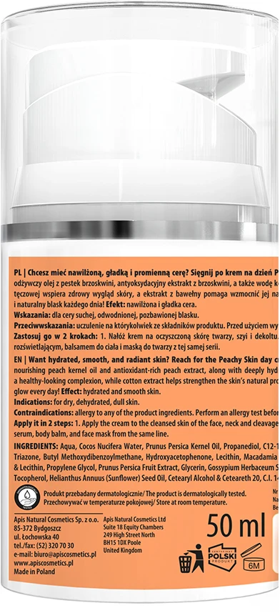 Activeshop Drėkinamasis dieninis veido kremas SPF20 APIS Peachy Skin 50 ml