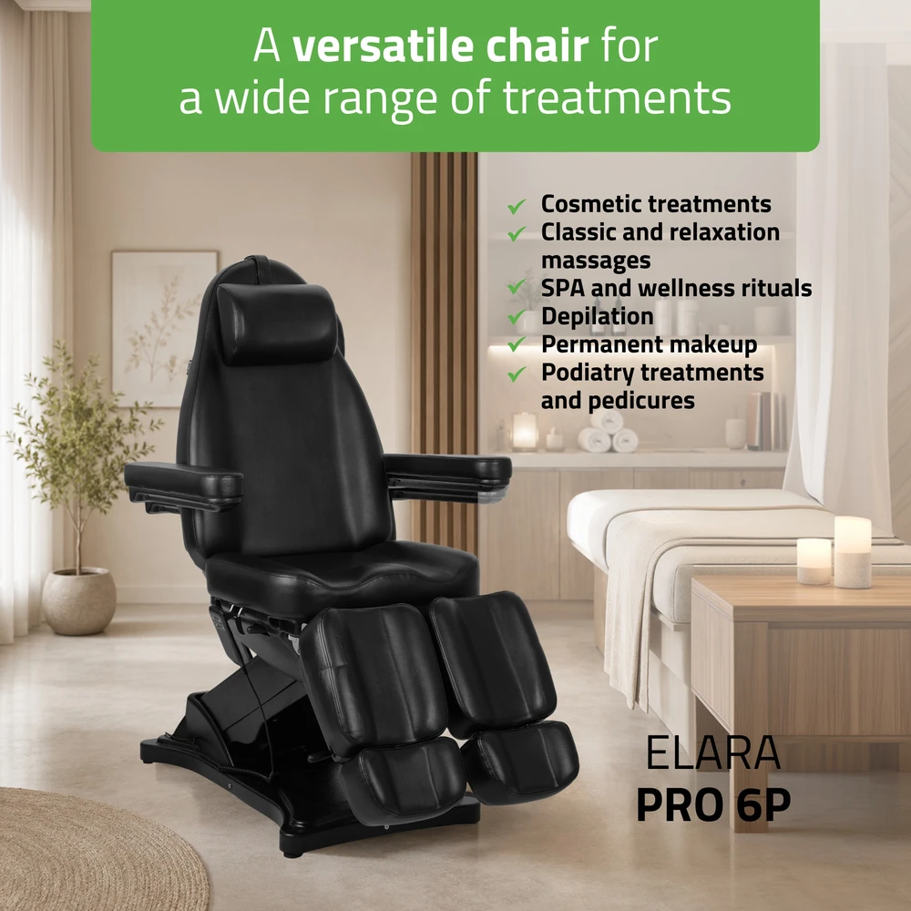 Elektrinis kosmetologinis ir podologinis krėslas Habys Elara PRO 6P, juodas