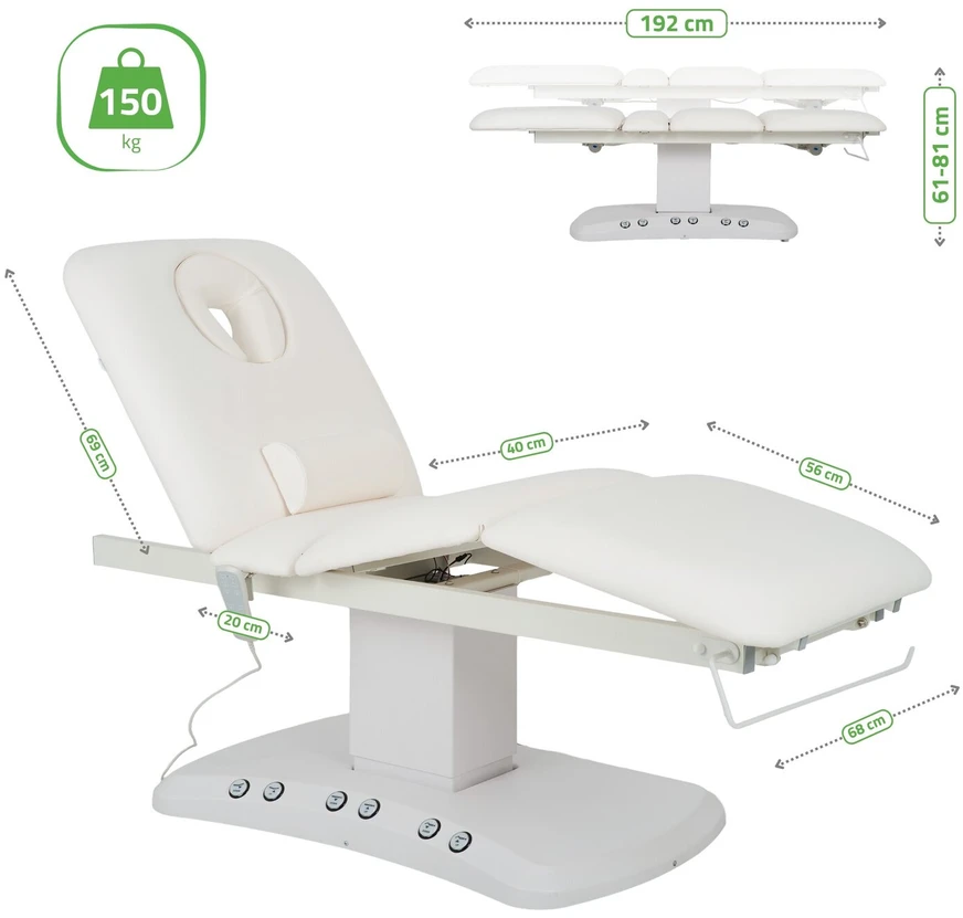 Habys Elektrinis masažo gultas Serenity ERGO 4 Satin Comfort su šildymu, baltas
