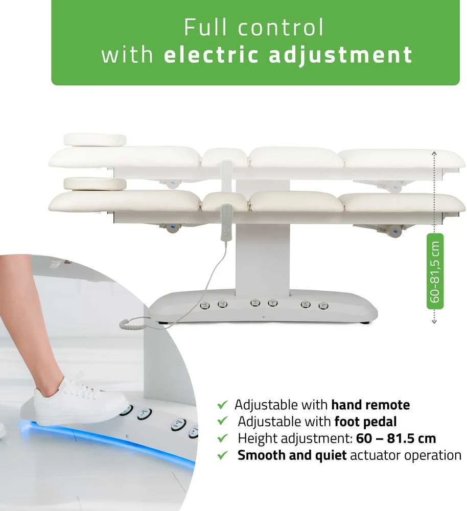 Habys Elektrinis masažo gultas Serenity ERGO 4 Satin Comfort su šildymu, baltas