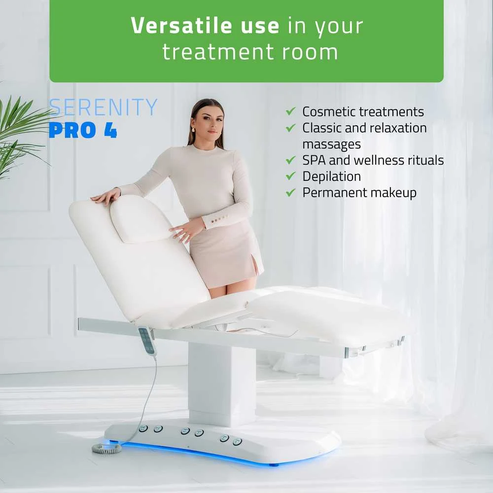 Habys Elektrinis masažo gultas Serenity ERGO 4 Satin Comfort su šildymu, baltas