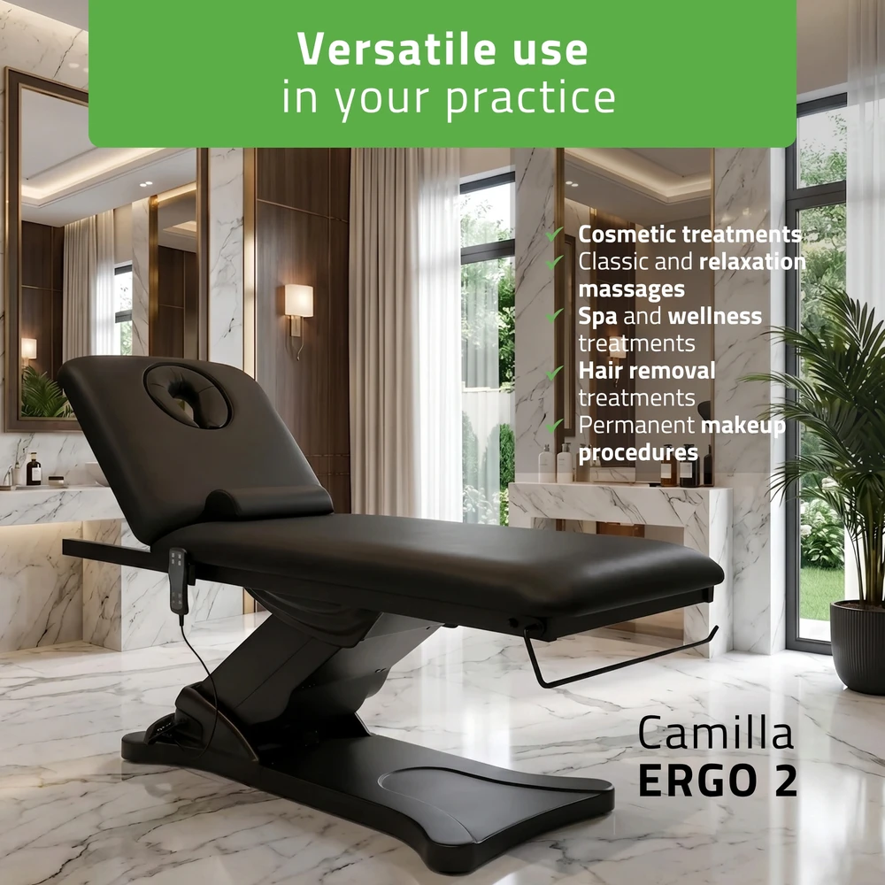 Habys Elektrinis masažo stalas Camilla ERGO 2 Satin Comfort su šildymu, juodas