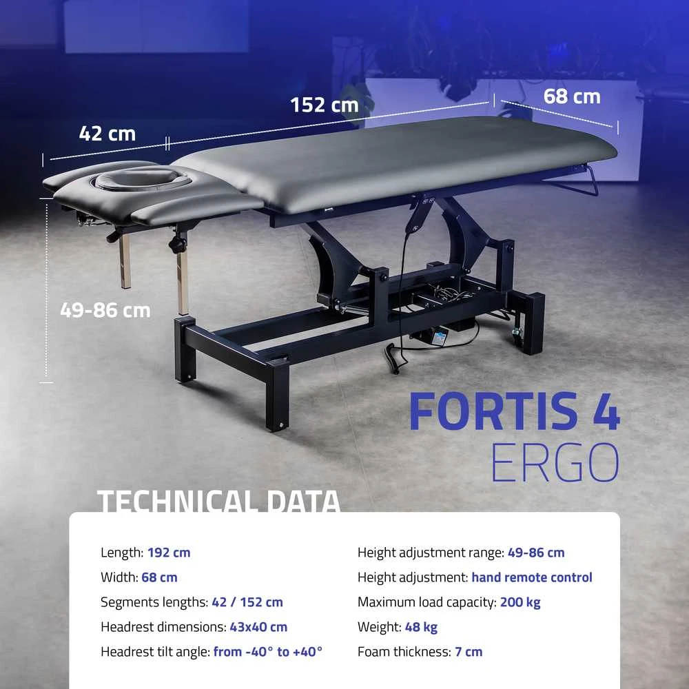Habys Stacionarus terapinis masažo stalas Fortis 4 ERGO, pilkas