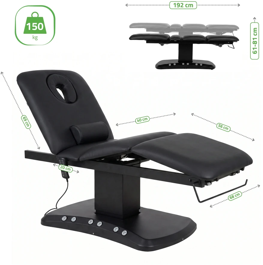 Habys Elektrinis masažo stalas Serenity ERGO 4 Satin Comfort su šildymu, juodas