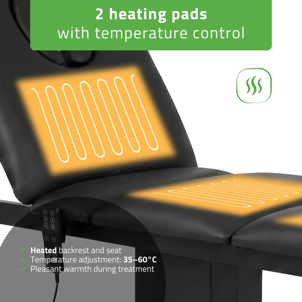 Habys Elektrinis masažo stalas Serenity ERGO 4 Satin Comfort su šildymu, juodas