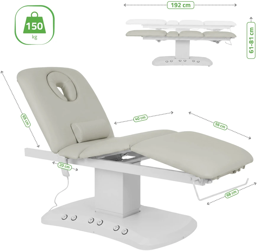 Habys Elektrinis masažo stalas Serenity ERGO 4 Satin Comfort su šildymu, pilkas