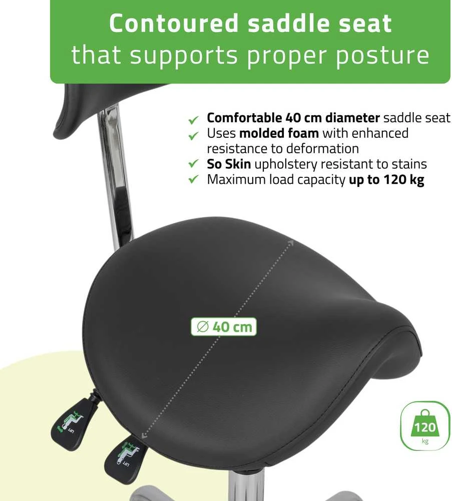 Habys Kosmetologinė meistro kėdutė su atlošu Diana So Skin K515 juodas