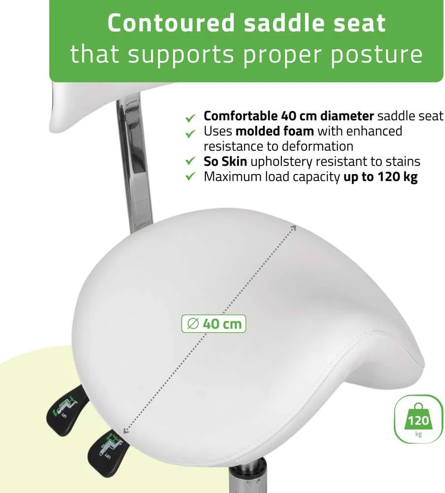 Habys Kosmetologinė meistro kėdutė su atlošu Diana So Skin K401 baltas
