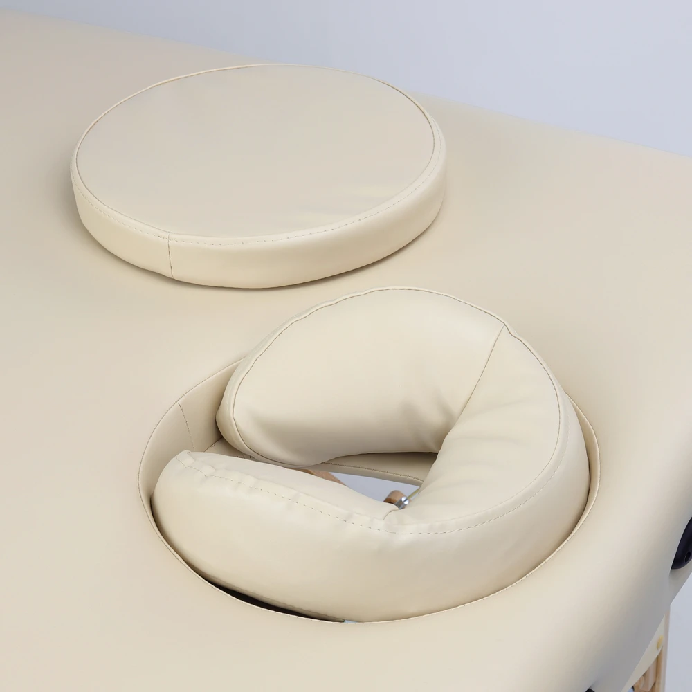 Habys Masažo stalas Integral, šviesi mediena, modelis 102 Comfort, su veido anga, dengtas vinilu Flex K033, smėlio spalvos