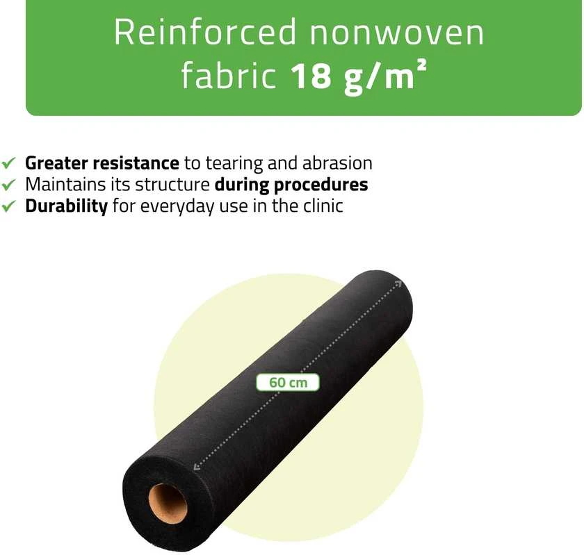 Habys Neaustinė medicinos paklodė rulone 60cm×50 m, 18 g/m² (juoda)