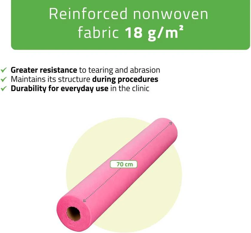 Habys Neaustinė medicinos paklodė rulone 70cm×50m, 18 g/m² (rožinė)