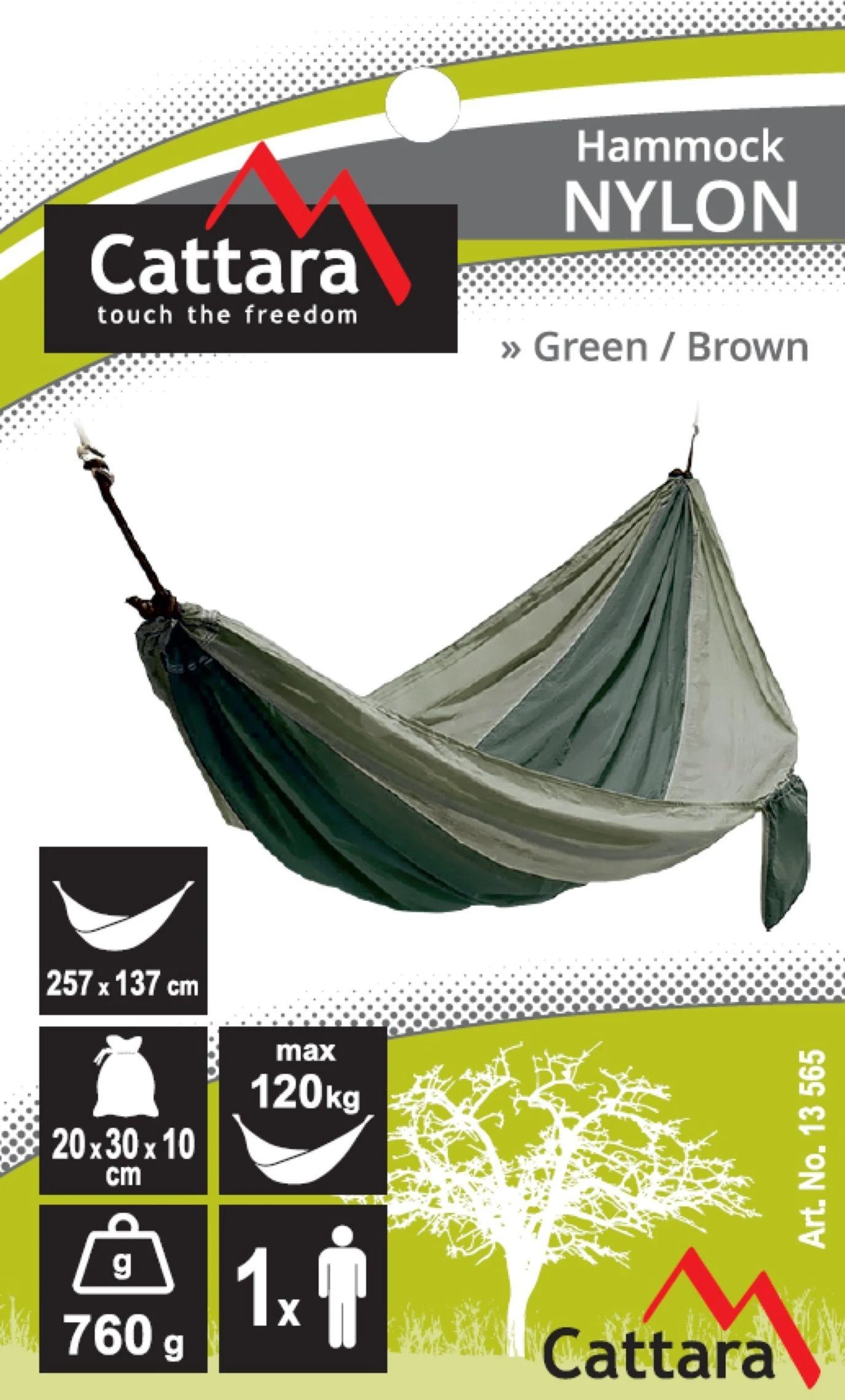 Hamakas Cattara Nylon – žalias-rudas 275 x 137 cm