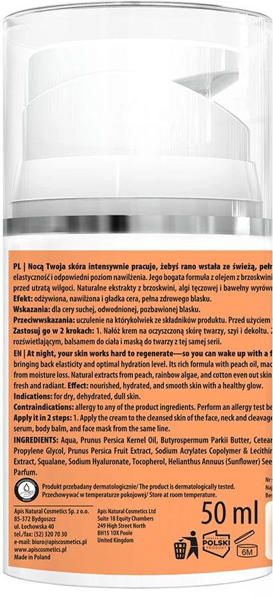 Activeshop Maitinantis naktinis veido kremas APIS Peachy Skin 50 ml