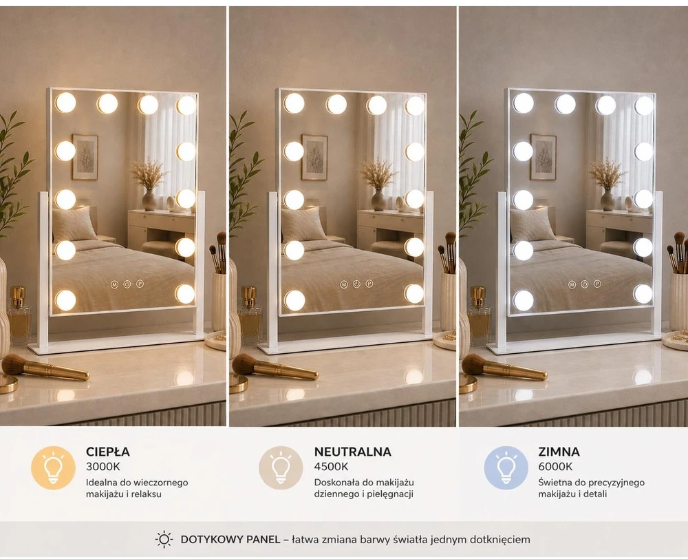 Beauty System Makiažo veidrodis su LED apšvietimu HOLLYWOOD 34x47cm