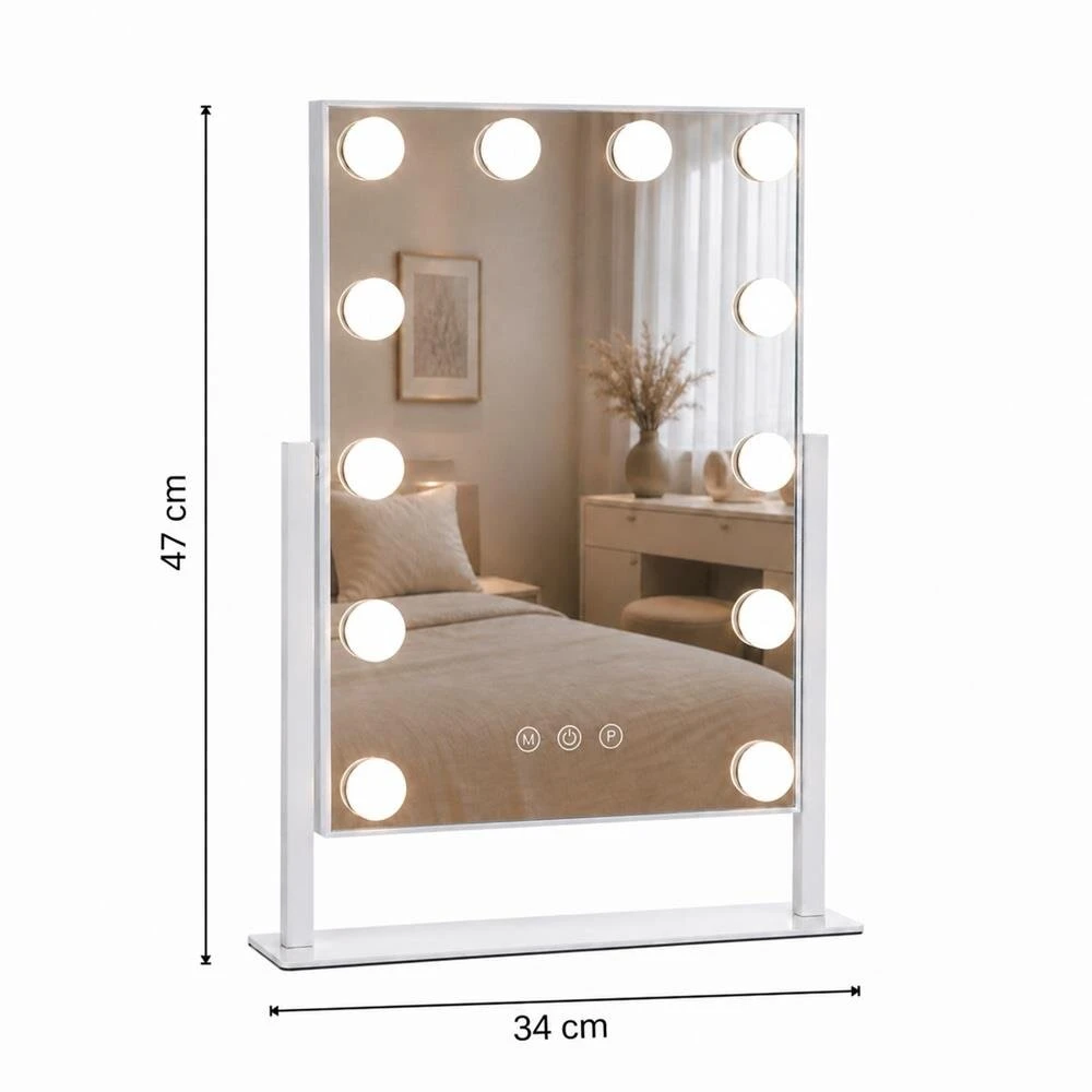 Beauty System Makiažo veidrodis su LED apšvietimu HOLLYWOOD 34x47cm